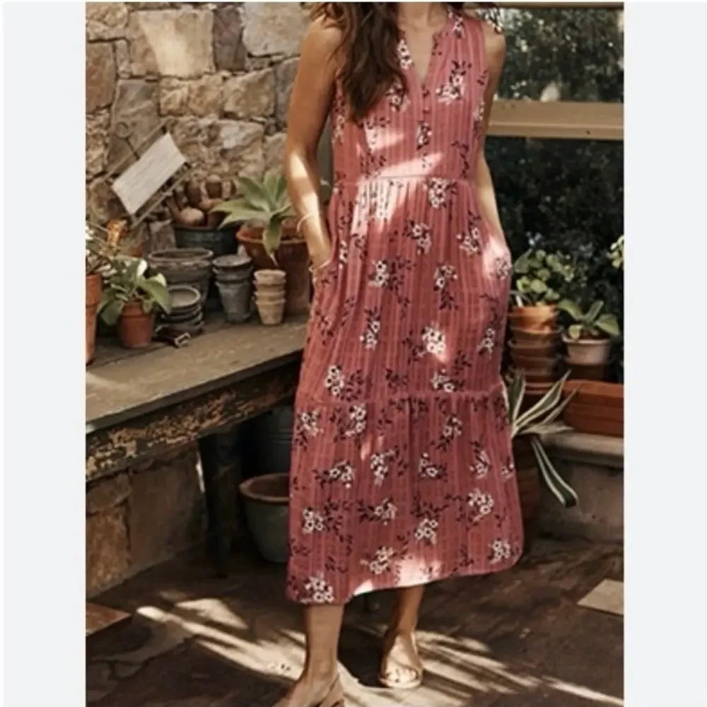 J. Jill Sz 3X NWT Dusty Rose Tiered Floral Sleeveless Rayon Maxi Dress - Picture 1 of 16